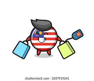 malaysia flag badge mascot cartoon holding a shopping bag , cute style design for t shirt, sticker, logo element
