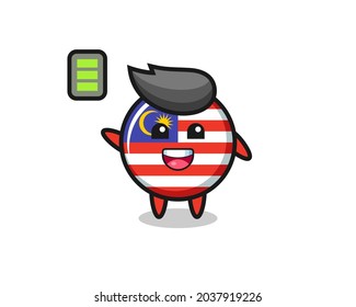 malaysia flag badge mascot character with energetic gesture , cute style design for t shirt, sticker, logo element
