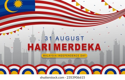 Malaysia Flag banner design Hari Merdeka greeting which means Malaysia Independence Day