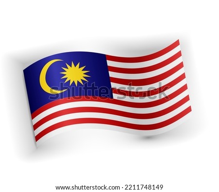 Malaysia flag bended and lying on white background