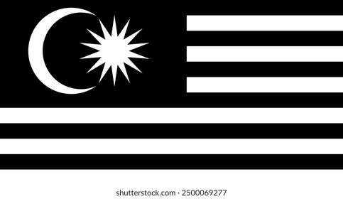 Diseño de Vector blanco y negro de la bandera de Malasia, Arte vectorial, Ilustración vectorial, ilustración digital con luna y estrella negras 