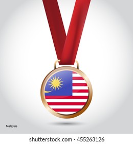 Malaysia Flag in Bronze Medal. Vector Illustration. RIO Olympic Game Bronze Medal. Vector Illustration