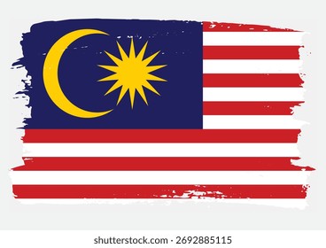 ícone de vetor de textura de pintura de pincel com bandeira da malásia