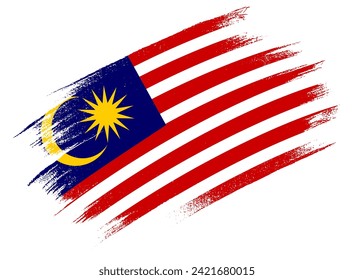 Malaysia flag with brush paint textured isolated  on png or transparent background. vector illustration