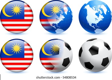 Malaysia Flag Button with Global Soccer Event Original Illustration