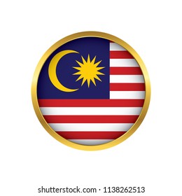 Malaysia flag button, Golden on a white background,flag of Malaysia Round badge or icon isolated. Vector illustration.