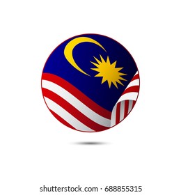 Malaysia flag button with shadow on a white background. Vector illustration.