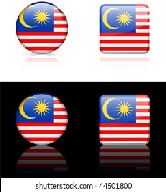 malaysia Flag Buttons on White and Black Background