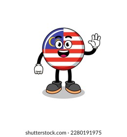 malaysia flag cartoon doing wave hand gesture , character design