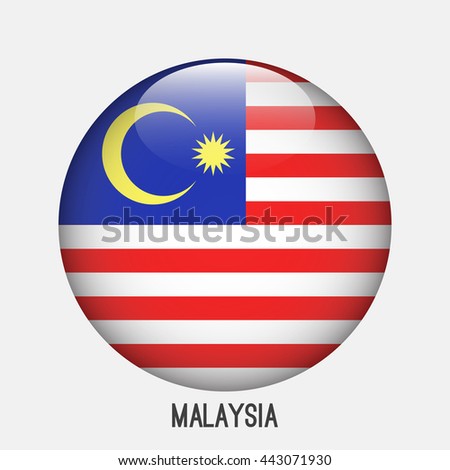 Malaysia Flag Circle Shape Transparentglossyglass Button Stock Vector