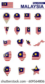 Malaysia Flag Collection. Big set for design. Vector Illustration.