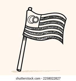 Malaysia flag doodle style kids pencil hand drawn Malaysia banner for Independence day.