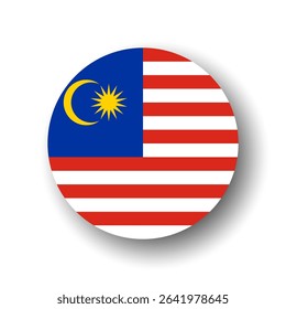 Malaysia flag - flat vector circle icon or badge with dropped shadow.
