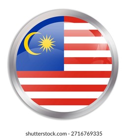 Malaysia flag - glossy circle button in metal frame displays a colorful flag of a country cultural identity and heritage. The essence of national pride and unity.