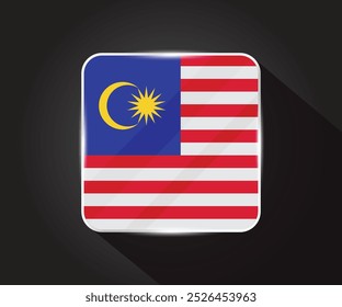 Ilustración de icono cuadrado brillante de bandera de Malasia 