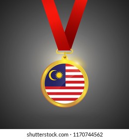 Malaysia Flag in gold Medal, Golden Badge, Sport Game Golden Challenge Award. Vector Illustration.