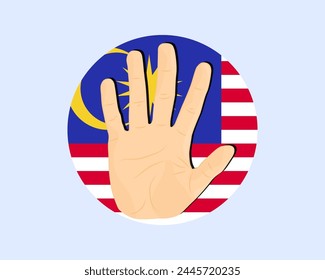 Malaysia flag with hand stop sign, protest and human rights idea, vector design, protest in Malaysia, restriction or banned emblem, violation of freedom of expression, stop war