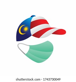 malaysia flag with hat, medical mask vector