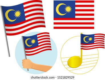 Malaysia flag icon set. National flag of Malaysia vector illustration