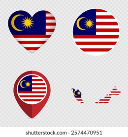 Malaysia Flag Icons Pack. Vector illustration.