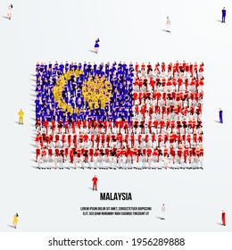 Malaysia Flag. A Large Group Of People Form To Create The Shape Of The Malaysian Flag. Vector Illustration.