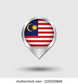 Malaysia flag map pointer with shadow. Vector illustration
