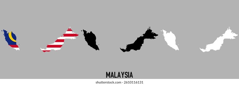 Malaysia flag and map shape black and gray color.