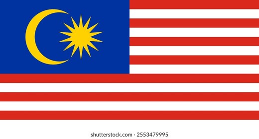 Malaysia flag in official colors, dimensions and aspect ratio. Vector flag symbolizing national pride, identity, heritage, patriotism and authority