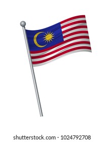 Malaysia flag on the flagpole. Official colors and proportion correctly. waving of Malaysia flag on flagpole, vector illustration isolate on white background.