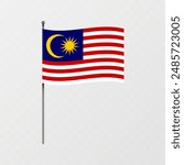 Malaysia flag on flagpole. Vector illustration.