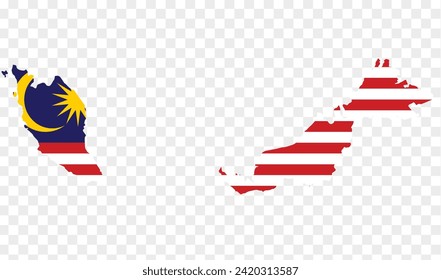 Bandera de Malasia en el mapa sobre fondo transparente. ilustración vectorial.