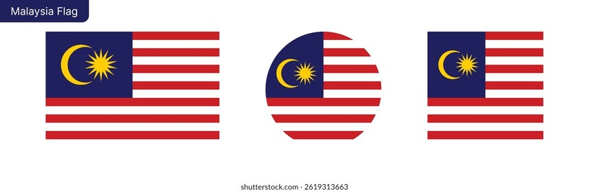 Malaysia flag PNG vector. Malaysia Square and round icon isolated on transparent PNG background. Malaysia flag icon.eps