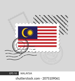 Malaysia flag postage stamp. Isolated vector illustration on grey post stamp background and specify is vector eps10.