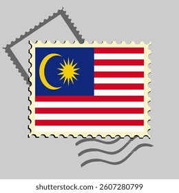 Malaysia flag postage stamp. Isolated vector illustration on grey post stamp background