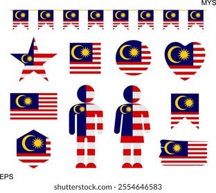 Malaysia flag set. Isolated Malaysia flag on white background