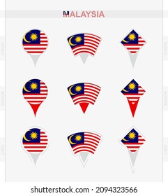 Malaysia flag, set of location pin icons of Malaysia flag. Vector illustration of national symbols.