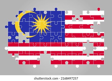 Malaysia flag shape of jigsaw puzzle vector, puzzle map, Malaysia flag for children and classroom, country logo asset, solve problem concept, flat design