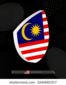 Malaysia Flag Shield icon in 3D on Dark Modern Abstract Rugby Background. Perfect for sports events, heritage themes, national celebrations, and patriotic designs.