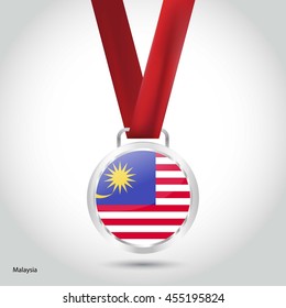 Malaysia Flag in Silver Medal. Vector Illustration. RIO Olympic Game silver Medal. Vector Illustration