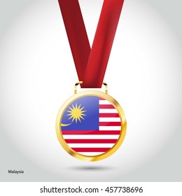 Malaysia Flag in Silver Medal. Vector Illustration. RIO Olympic Game gold Medal. Vector Illustration