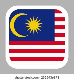 Malaysia flag square flat vector with rounded corners and white border, vector illustration