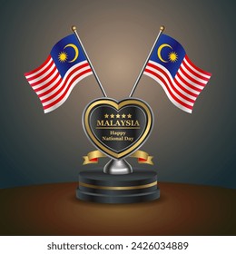Malaysia flag in a stand on table. Vector Illustration