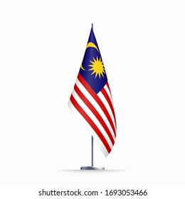 Malaysia flag state symbol isolated on background national banner. Greeting card National Independence Day of the Malaysia. Illustration banner with realistic state flag.