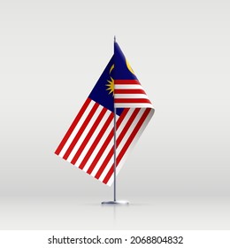 Símbolo del estado de la bandera de Malasia aislado en un cartel nacional de fondo. Tarjeta de saludo Día Nacional de la Independencia de Malasia. Cartel de ilustración con bandera de estado realista.