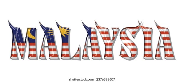 Fuente del texto de la marca MALAYSIA, fondo coloreado 3D MALAYSIA, ilustración vectorial de la bandera MALAYSIA