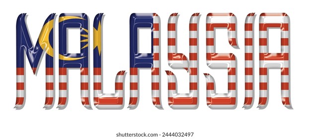 Malaysia flag text font, 3D Malaysia flag colorful background, Malaysia flag vector illustration