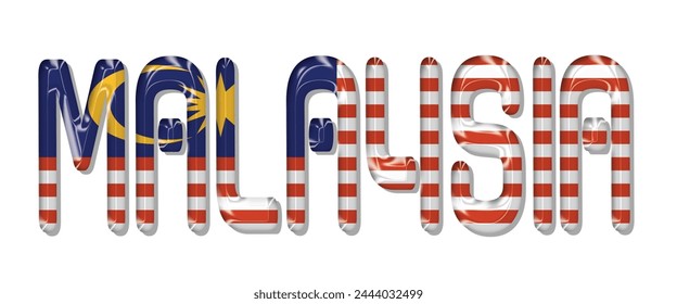 Malaysia flag text font, 3D Malaysia flag colorful background, Malaysia flag vector illustration