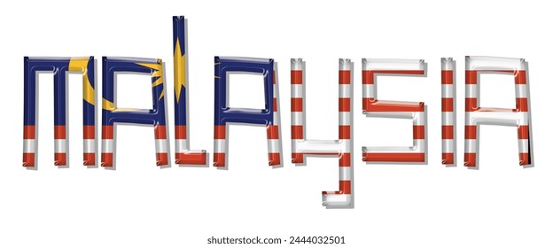 Malaysia flag text font, 3D Malaysia flag colorful background, Malaysia flag vector illustration