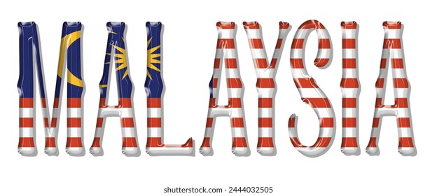 Malaysia flag text font, 3D Malaysia flag colorful background, Malaysia flag vector illustration