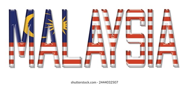 Malaysia flag text font, 3D Malaysia flag colorful background, Malaysia flag vector illustration